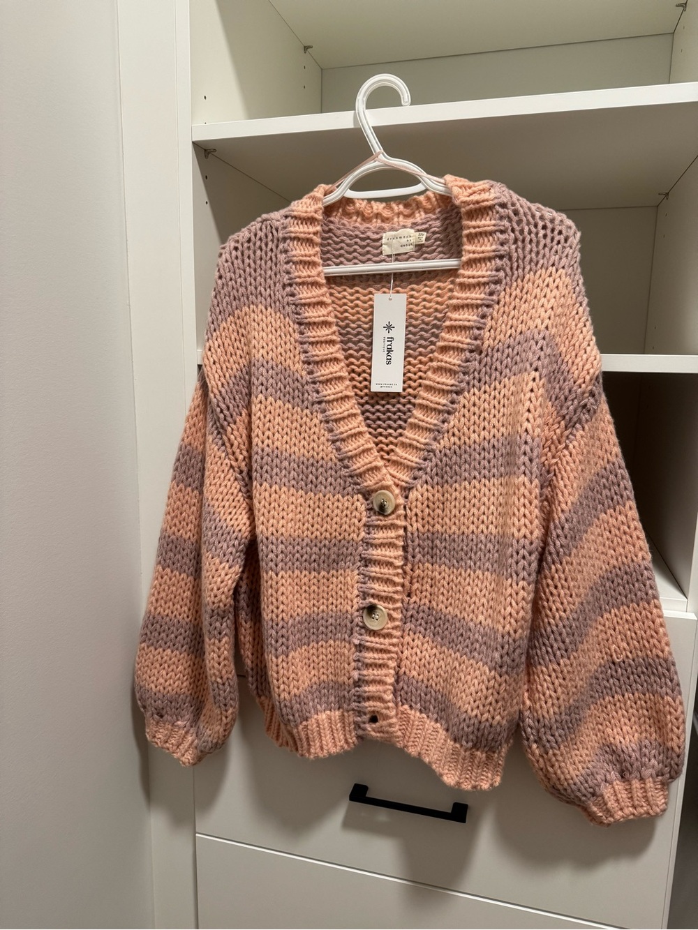 Dreamers by Debut Pink Lavender Striped Chunky Knit Sweater S/M